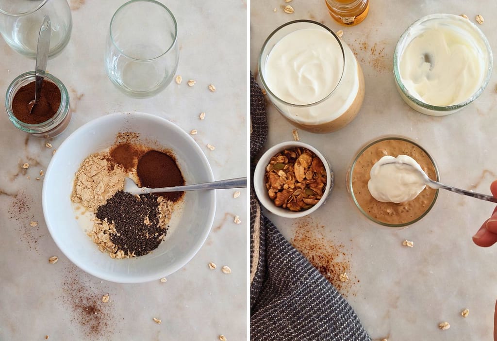 Aprende como fazer Overnight Oats de Café Proteicas Saudáveis e Práticas