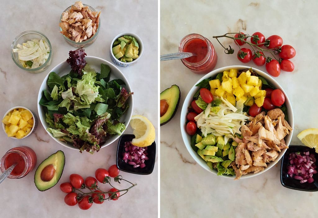 Salada rápida com sobras de frango assado