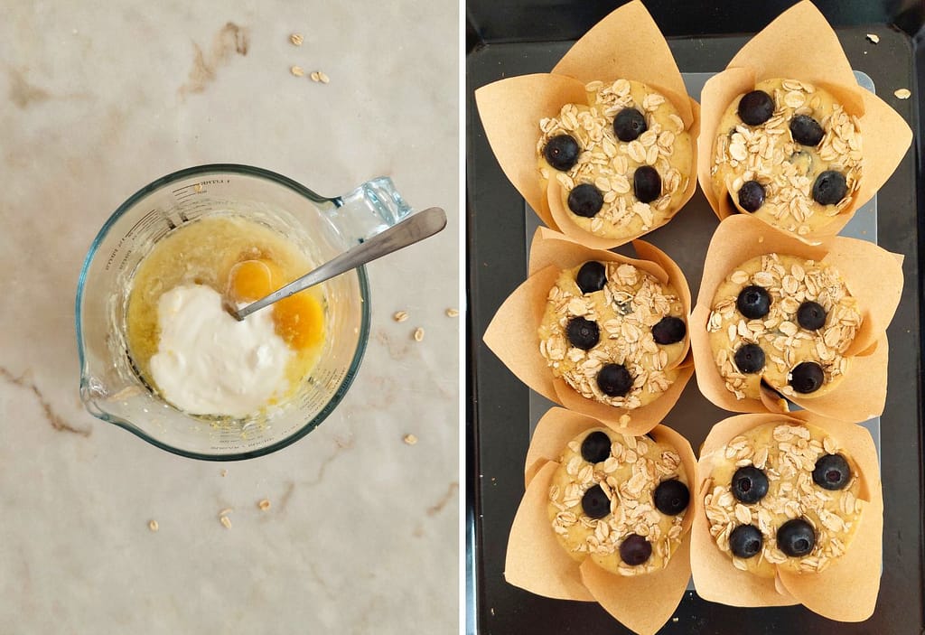 Aprende como fazer Muffins saudáveis de Mirtilos e banana ideais para pequeno-almoço