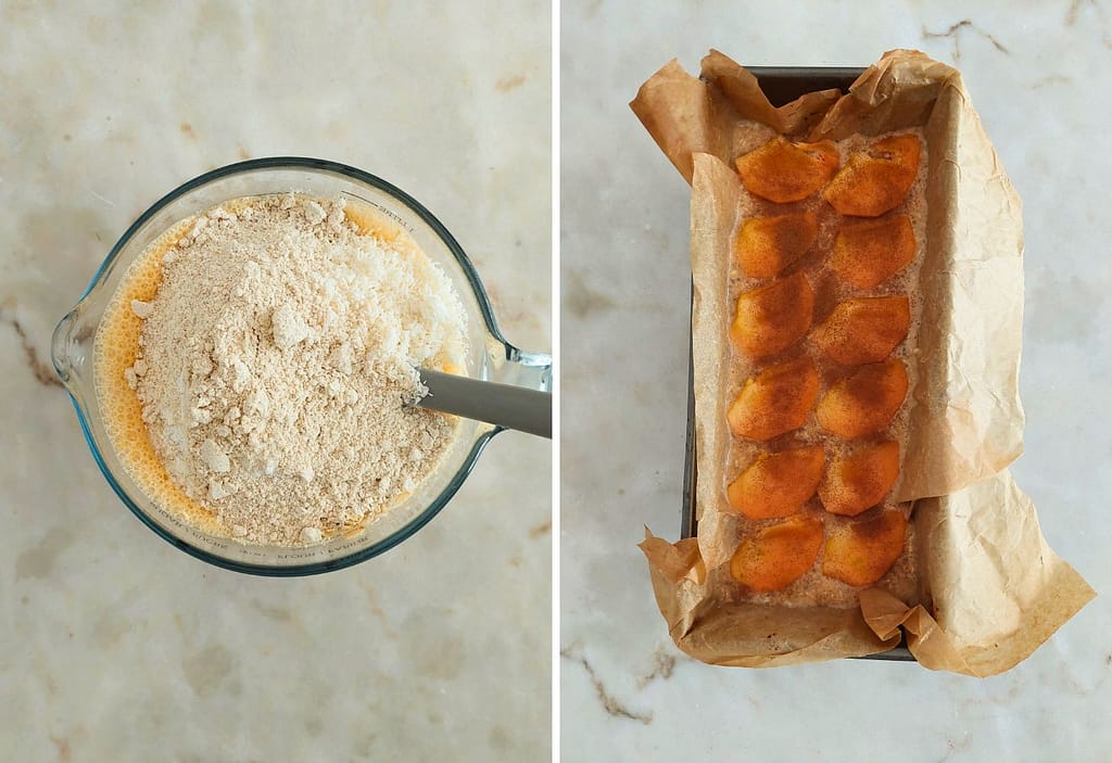 Massa cremosa do pão de aveia e diospiro antes de ir ao forno