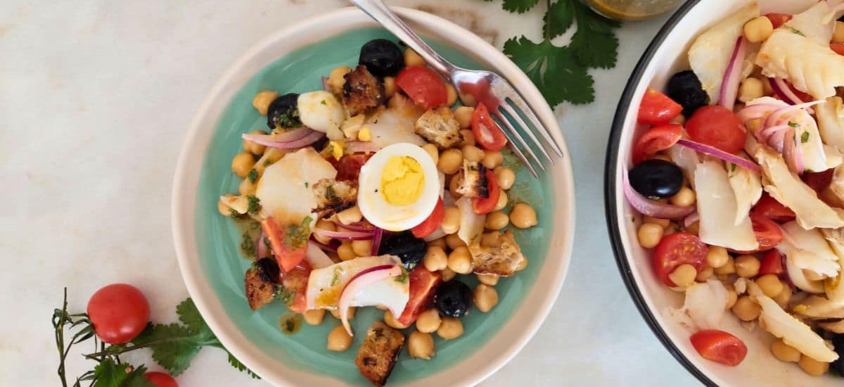 Salada de bacalhau assado com grão | Na airfryer
