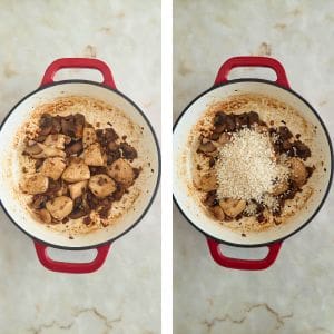 adicionar o arroz de risotto ao peru ao refogado
