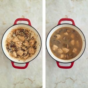 adicionar o vinho e o caldo ao risotto