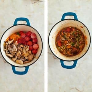 retirar as bochecas de porco e juntar os vegetais