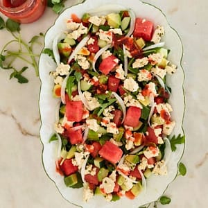 Salada de Melancia com Tofu Marinado Receita Fácil rápida e saudávelpara o Verão