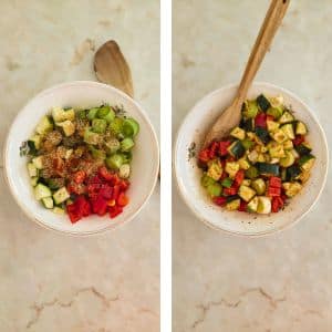colocar os legumes numa taça e temperar