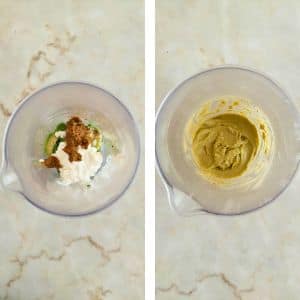 Triturar o abacate com o queijo cottage e o pesto