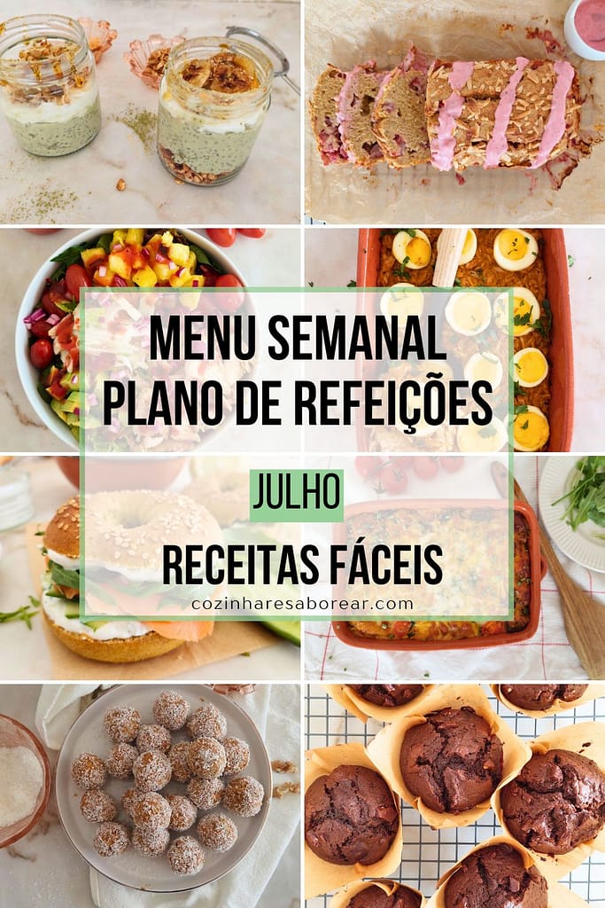 Menu Semanal Plano de Refeições Julho 2025 preparar menu para a semana