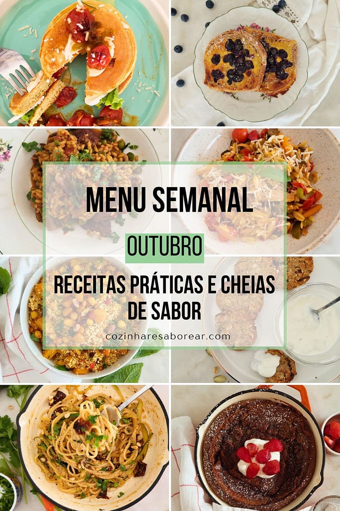 8 receitas fáceis e saudáveis, panquecas salgadas, pão recheado, massa com atum e vitela estufada, cuscuz com abóbora, dutch bay para menu semanal de outubro