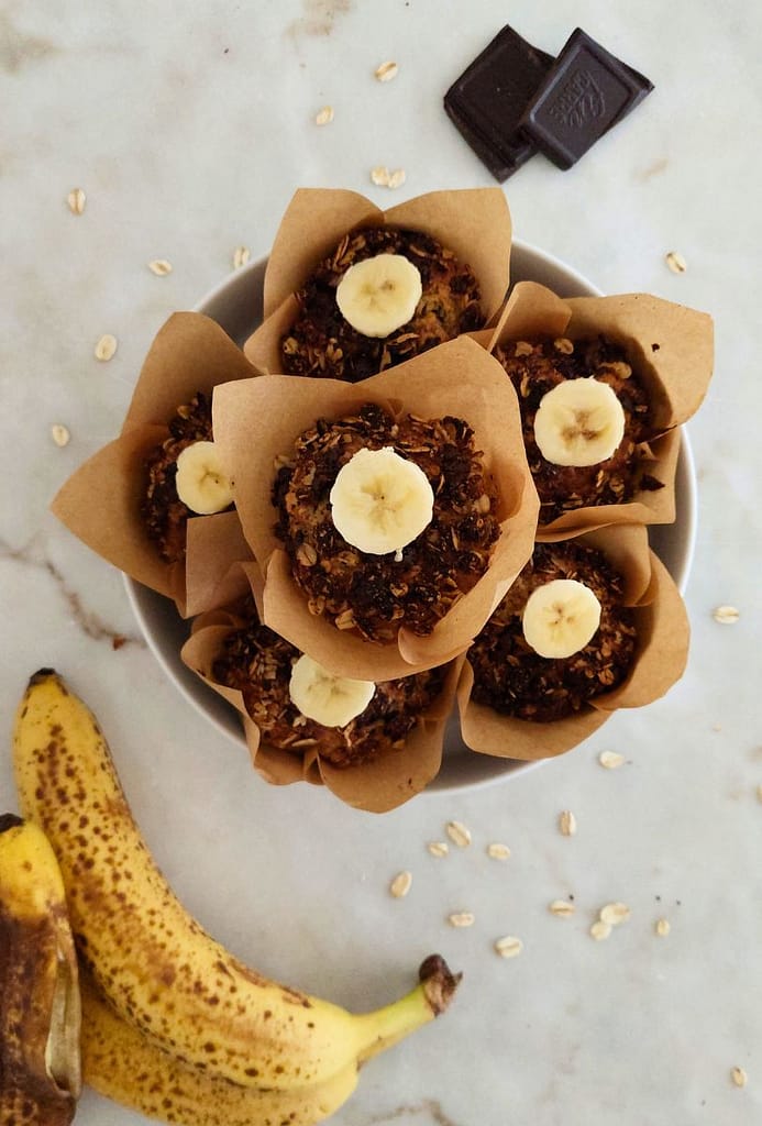 receitas fáceis Muffins Saudáveis de Banana e Chocolate na Airfryer