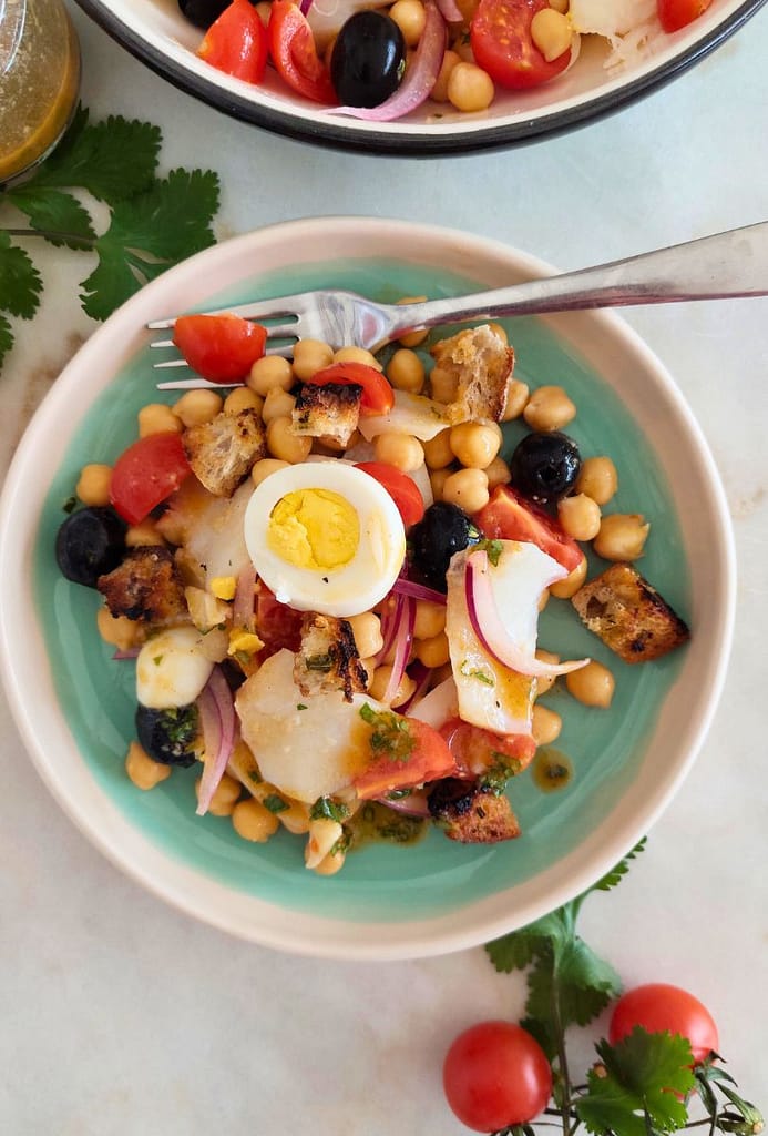 Ementa semanal salada de bacalhau com grão