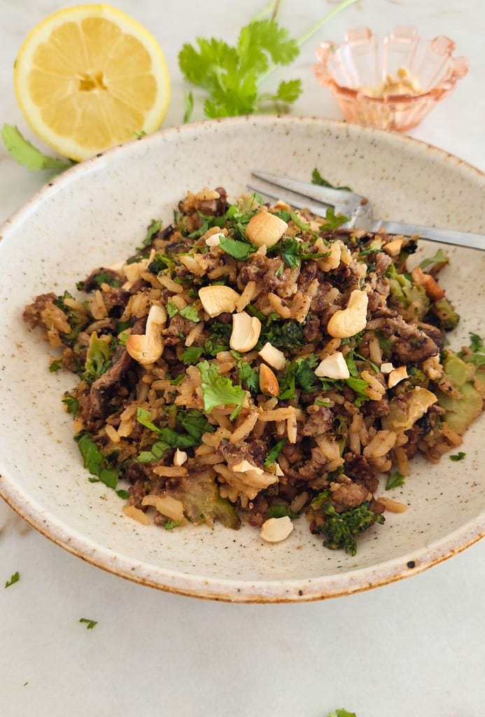 Receita saudável de Arroz frito com carne picada