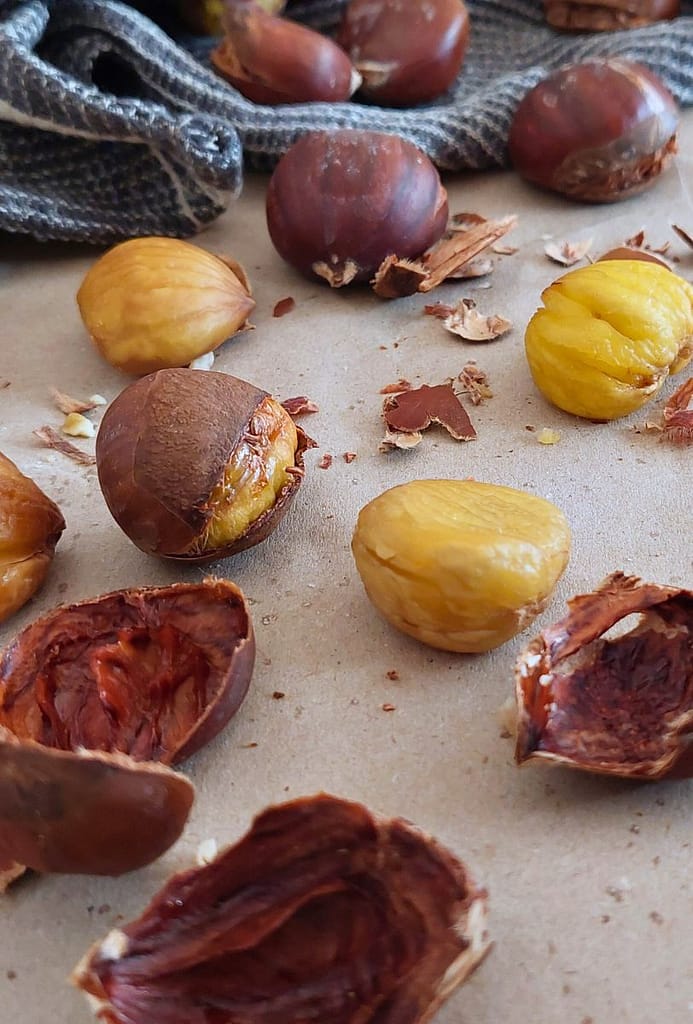 Descascando as castanhas assadas na Airfryer
