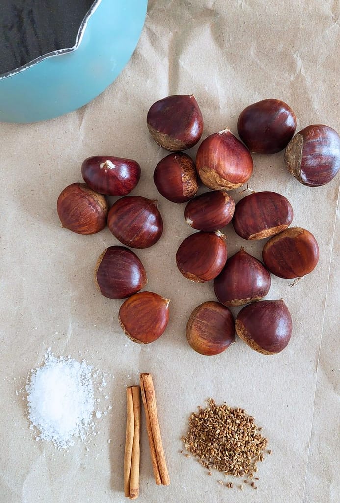 Ingredientes para castanhas assadas na Airfryer com canela e erva-doce