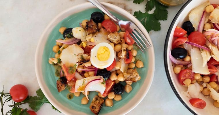 Salada de bacalhau assado com grão | Na airfryer