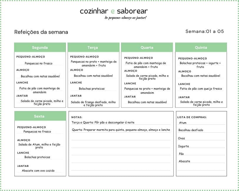 Planner refeições da semana