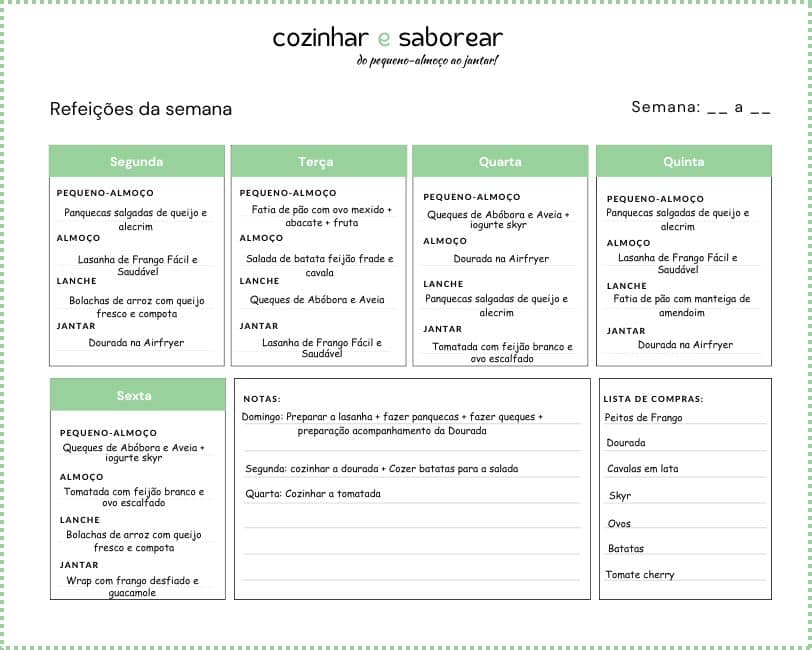 Como planear as refeições da semana Receitas simples e Saudáveis
