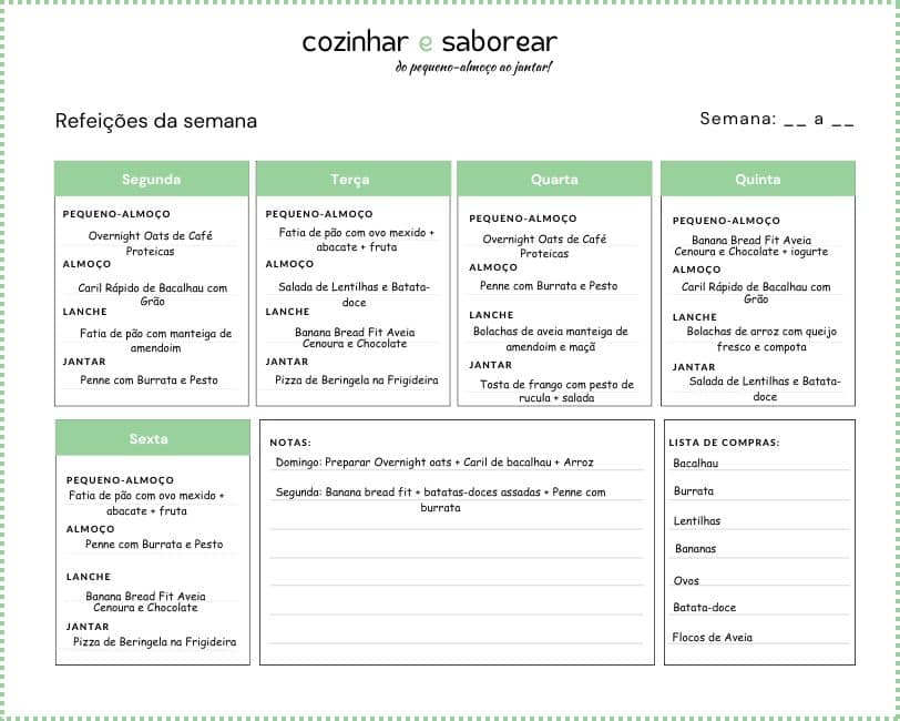 Ementa semanal 5 Ideias de receitas para Ementa Semanal Receitas simples e rápidas